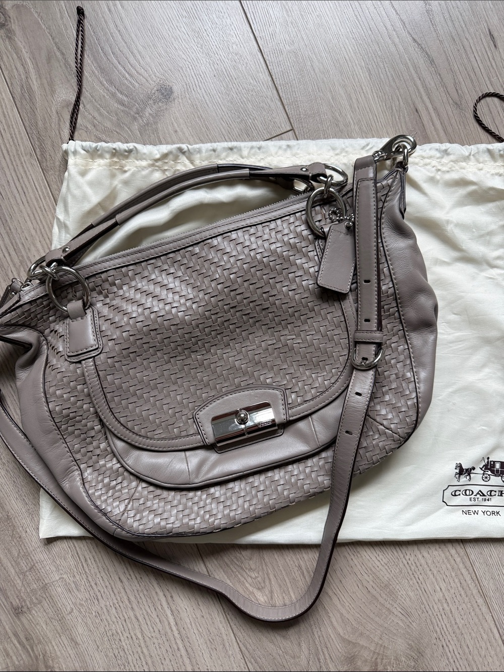 Coach Woven Taupe/gray  Leather Shoulder Bag